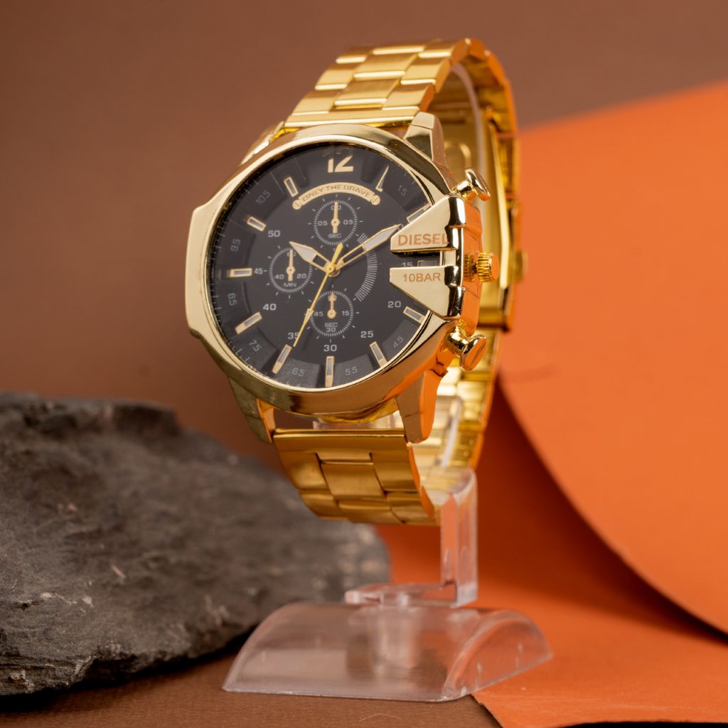DIESEL Men's Gold Watch, Black Dial, Model U700