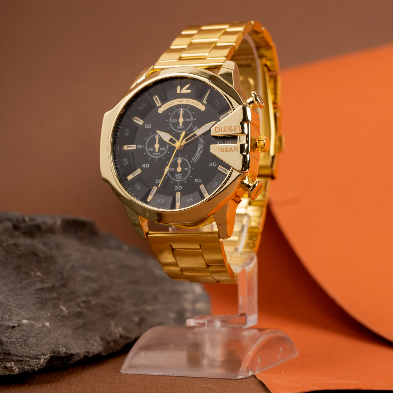 DIESEL Men's Gold Watch, Black Dial, Model U700