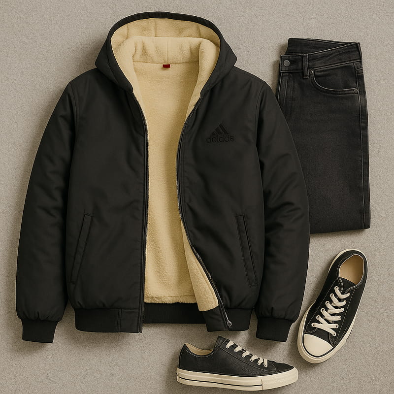 Men's black jacket with full fur lining, adidas model - special black